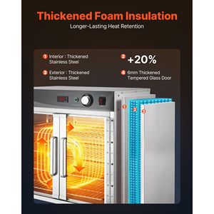 Armoire chauffante électrique commerciale pour aliments, 4 niveaux, en acier inoxydable, avec bac à eau et porte vitrée, étagères réglables - Product Image 4