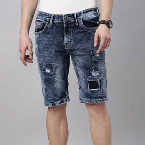 Men's Blue Denim Shorts High Waist Straight Leg Ripped Distressed Casual Streetwear Summer Wear Pockets Breathable Cotton Fabric - Product Image 5