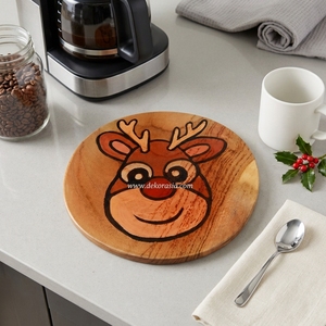Sous-verres en bois de teck faits à la main, design de Noël personnalisé, écologiques, pour café, thé, boissons, accessoires de table, 10 cm - Product Image 6