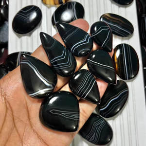 ASHU GEMS Cabochon en Agate Noire Naturelle à Bandes, Cristal de Forme Libre, Pierre Précieuse Polie à Rayures, Décoration Thérapeutique, Cadeau d'Amour - Product Image 4