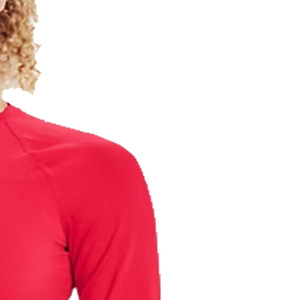 T-shirt de compression personnalisé pour femme, rouge, à manches longues, séchage rapide, coupe ajustée, col rond, haut sportif en polyester tricoté - Product Image 4