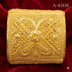 Bracelet manchette plaqué or 24 carats pour femme A-43117, motif floral ajouré, bijou de mariage classique - Product Image 2