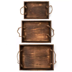 Bandeja de madera rectangular con asa de cuerda en 3 tamaños diferentes, productos de madera de vendedor indio, bandejas para servir alimentos, bandeja de madera de tamaño personalizado - Product Image 1