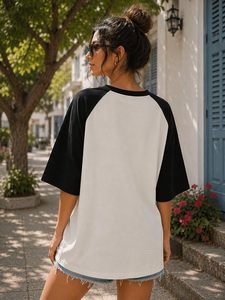 Camiseta Oversize de Algodón Puro para Mujer, Estilo Holgado con Hombros Caídos, Camiseta Ancha para Mujer - Product Image 2