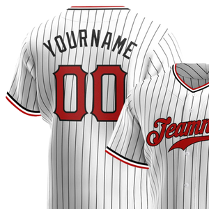 Camiseta de Béisbol Auténtica Blanca con Rayas Rojas y Negras para Hombre, Uniforme de Equipo con Botones, Ropa Deportiva Transpirable para el Día del Partido - Product Image 3