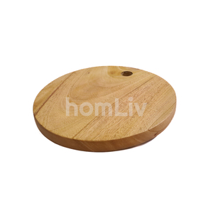 Planche à découper ronde décorative en bois d'acajou naturel, faite à la main, en bois massif durable, pour servir la pizza et le fromage - Product Image 4