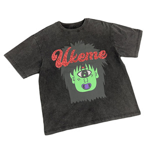 เสื้อยืดโอเวอร์ไซส์ลายกราฟิกพิมพ์ลายแบบแอซิดวอช ประดับด้วยคริสตัล สไตล์สตรีทแวร์สำหรับฤดูร้อน - Product Image 1