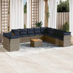 Ensemble de canapé de patio en poly rotin gris de 12 pièces avec coussins Collection de meubles d'extérieur durables - Product Image 1