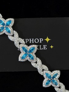 Joyería de Lujo con Incrustaciones de Gemas Azules en Plata de Ley 925, Diseño de Racimo de Flores, Corte Brillante, Estilo Hip Hop, Moissanita, para Hombres y Mujeres, Ideal para Fiestas - Product Image 3