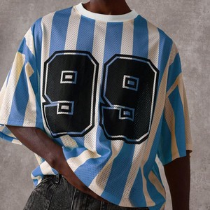 T-shirt ample vintage personnalisé 100 % coton en maille, design vierge, maillots de football pour hommes, maillot de sport en maille avec logo personnalisé - Product Image 1