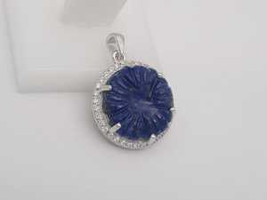 Colgante floral de lapislázuli en plata de ley con halo de circonitas, joyería de piedra natural hecha a mano, elegante regalo para mujer - Product Image 4