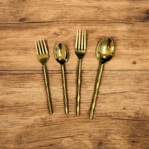 Gold Plated Cutlery Set <b>Mirror</b> Finish Long Handle Modern Luxury Design Spoon Fork Dinnerware - Product Image 4