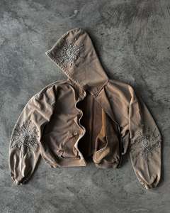 Sudadera con capucha prémium personalizada con cremallera, efecto desgastado por el sol, estilo streetwear, lavado ácido, de felpa francesa, de alto gramaje, corte holgado, con pedrería para hombre - Product Image 1