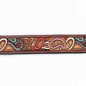 Costuras blancas y diseño colorido tallado a mano, cinturón de herramientas de cuero occidental marrón para hombres con hebilla de latón antiguo de diseñador - Product Image 6