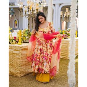 Conjunto de Blusa y Pantalón de Manga Larga de Chifón Transpirable con Dupatta para Fiestas - Product Image 4