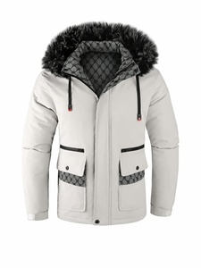 Men's Winter Puffer <b>Jacket</b> Hooded Faux Fur <b>Lined</b> Windproof Casual Geometric Pattern Zipper Front Regular Fit Polyester/Cotton - Product Image 3