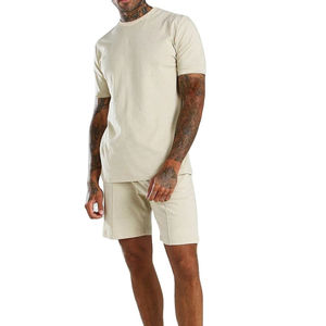 Wholesale French Terry <b>Men's</b> T-Shirt and <b>Shorts</b> Set Custom Logo Cotton <b>Lounge</b> Set Streetwear Two Piece - Product Image 5