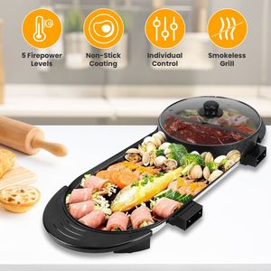 Grill elettrico 2-in-1 da 2200W a riscaldamento rapido, con pentola elettrica da 3.7 QT, antiaderente, per interni, con controllo separato della temperatura, smontabile - Product Image 3
