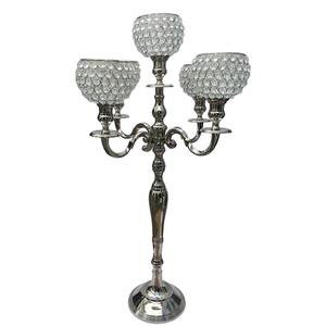 Candélabre en aluminium cristallin, décoratif pour sol et entrée, fait main, argenté brillant, porte-bougie chauffe-plat pour décoration de centre de table de mariage - Product Image 5