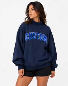 Custom <b>Women</b> <b>Fleece</b> Front Logo Oversized Baggy Mock Neck Sweatshirt Pullover <b>Top</b> Casual Winter Loungewear - Product Image 1