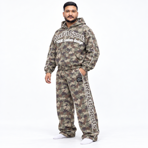 Survêtement camouflage personnalisé avec pantalon décontracté, ensemble deux pièces streetwear homme, vêtements d'automne, étiquette personnalisée - Product Image 1