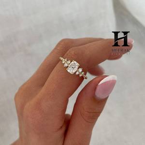 <b>Custom</b> 14K Yellow Gold Radiant Cut Lab Grown Diamond Engagement <b>Ring</b> 1.5ct VVS1 Certified Diamond Cluster <b>Ring</b> with Marquise - Product Image 3
