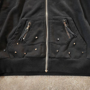 Sweat-shirts à capuche zippés en molleton 100 % coton de haute qualité, best-sellers, noirs unis, avec broderie personnalisée et entièrement ornés de strass pour hommes - Product Image 4