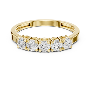 Anillo de Boda de Cinco Piedras Redondas de Diamantes en Oro Amarillo de 18K, Elegante Anillo de Aniversario para Mujer, Anillo de Diamantes, Banda de Diamantes Redondos - Product Image 3