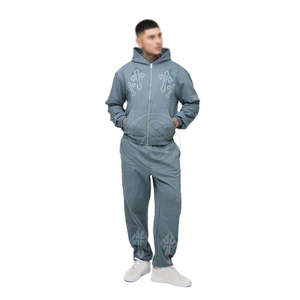 ชุดวอร์มสตรีทแวร์โอเวอร์ไซส์แบบสั่งทำพิเศษ  ตกแต่งด้วยคริสตัล  ผ้าคอตตอนหนานุ่ม  ชุดแทรคสูทผู้ชายคุณภาพสูง  เสื้อฮู้ดมีซิป - Product Image 1