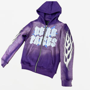 Sudadera con capucha y cremallera para hombre, estilo vintage, lavado ácido |   Parche Bordado con Efecto Desgastado por el Sol |   Ropa Urbana con Apliques OEM - Product Image 3