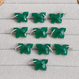 Pendentif papillon en onyx vert sculpté à la main, plaqué argent, facetté, petit bijou animalier, fourniture pour la fabrication de bijoux, cadeau - Product Image 6
