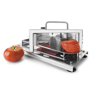 Affettatrice manuale per pomodori in acciaio inox per uso in cucina - Product Image 1