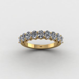 Anillo Clásico de Plata 925 Chapado en Oro con Piedra Ovalada, Engaste de Media Eternidad con Garras, Anillo de Compromiso y Aniversario Brillante NZ, Alta Joyería - Product Image 1