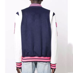 Veste universitaire classique en laine et cuir avec logo personnalisé pour hommes et femmes, col montant, noir et blanc, hiver, logo sur le devant, col rond - Product Image 4
