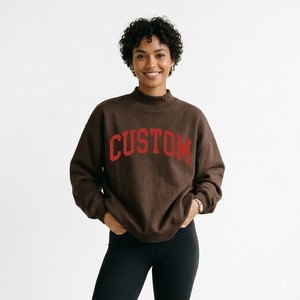 Custom Women's Embroidery Mockneck <b>Long</b> Sleeve Pullover <b>Sweatshirt</b> Polyester/Cotton Fabric Eco-Friendly Winter Front - Product Image 1