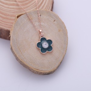 IGI Certified Lab Grown Diamond Floral Enamel Pendant in <b>Solid</b> 925 Sterling <b>Silver</b> with Halo Setting Elegant Women Pendant - Product Image 1