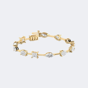 Pulsera de tenis de lujo certificada con diamantes cultivados en laboratorio de corte mixto, engastados con puntas, color E, chapados en oro de 18k, 11.00CTW - Product Image 1