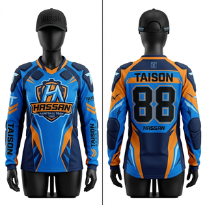 Camiseta Deportiva de Paintball para Mujer, 200 GSM, Tela de Poliéster de Alta Calidad, Diseño de Paneles Protectores Azul y Naranja, Sublimación Personalizada - Product Image 1