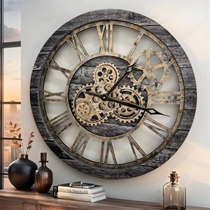 Horloge murale steampunk artisanale en bois de sapin avec engrenages en laiton - Vente en gros - Product Image 1