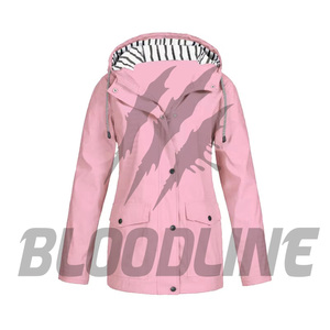 Chaqueta impermeable con capucha para mujer, color rosa, con estampado de murciélagos, manga larga, ropa de abrigo para invierno - Product Image 5