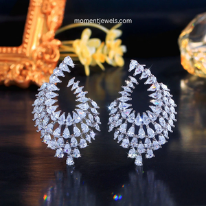 White CZ Dangle <b>Earrings</b> Marquise Zircon <b>Drop</b> <b>Earrings</b> Rhodium Plated Brass Statement Jewelry for Party Wedding - Product Image 5