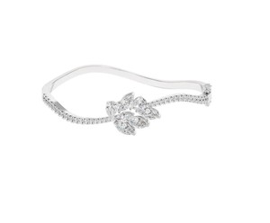 IGI Certified Lab Grown Round / Marquise & Pear Diamond Floral Designer <b>Bangle</b> <b>Bracelet</b> in 9K Yellow / White / Rose Gold - Product Image 1