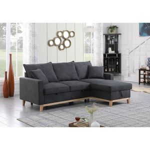 Divano Sezionale Reversibile Colton 214 cm Grigio Scuro Intrecciato con Chaise Longue Contenitore e Funzione Letto - Product Image 2