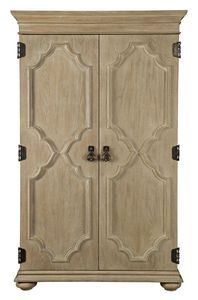 Luxury Handcrafted Solid Wood 2 Door <b>Wardrobe</b> Geometric Quatrefoil Carving Natural Oak Armoire - Product Image 6