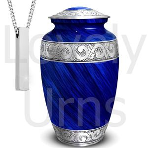 Juego de 2 urnas de cremación de aluminio Americurn, grandes para adultos, color azul eterno, 1 urna con collar, decorativa, hecha a mano, OEM, ODM, de fábrica. - Product Image 3