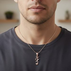 Colgante de Plata de Ley 925 con Sello BIS, Letra F, Chapado en Oro, Acabado en Oro Rosa y Rodio, Colgantes Finos, Dijes, 6 Cubic - Product Image 6