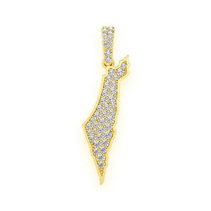 Colgante de Alta Calidad, Diseño Moderno, Mapa de Israel y Palestina en Oro de 14K con Diamantes Naturales, Regalo Unisex - Product Image 1