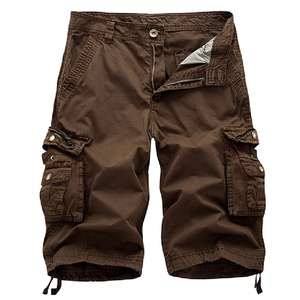 Shorts cargo marron pour homme, taille mi-haute, fermeture boutonnée, en coton respirant, style décontracté avec plusieurs poches - Product Image 1