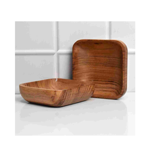 Solid Wood Salad Bowl Modern Square Bowl Fruit Dessert Fruit Plate Solid Wood Tableware 2 piece dark color polished - Product Image 3