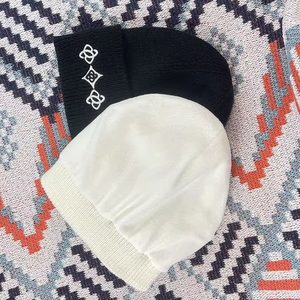 Black Embroidered Geometric Beanie <b>Hat</b> for Men Winter Outdoor Casual <b>Knit</b> Cap 56-58CM Acrylic Warm Headwear Beanie <b>Hats</b> For Men - Product Image 5